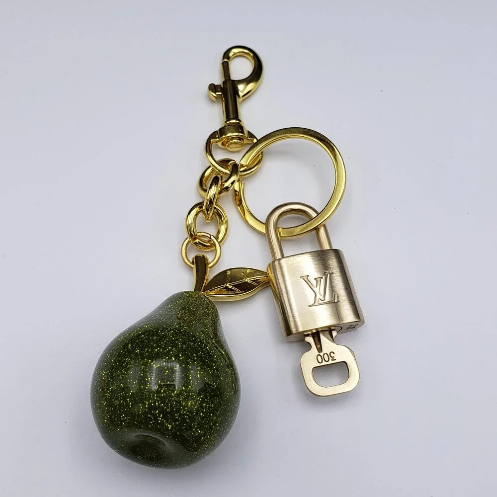 Authentic Louis Vuitton Lock & Key with Unbranded Avocado Charm, Keychain